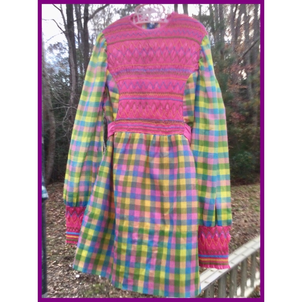 Vtg 2 Layer Plaid Dress, girls sz 8-10 ?